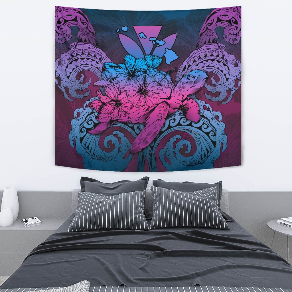 Hawaii Turtle Wave Polynesian Tapestry - Hey Style Blue Wall Tapestry 130cm*150cm Blue - Polynesian Pride