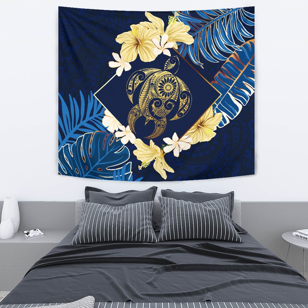 Hawaii Turtle Tropical Tapestry - Taha Style Wall Tapestry Medium 80" x 68" Blue - Polynesian Pride
