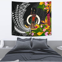 Vanuatu Tapestrys - Seal Spiral Polynesian Patterns Wall Tapestry - Vanuatu Medium 80" x 68" Black - Polynesian Pride