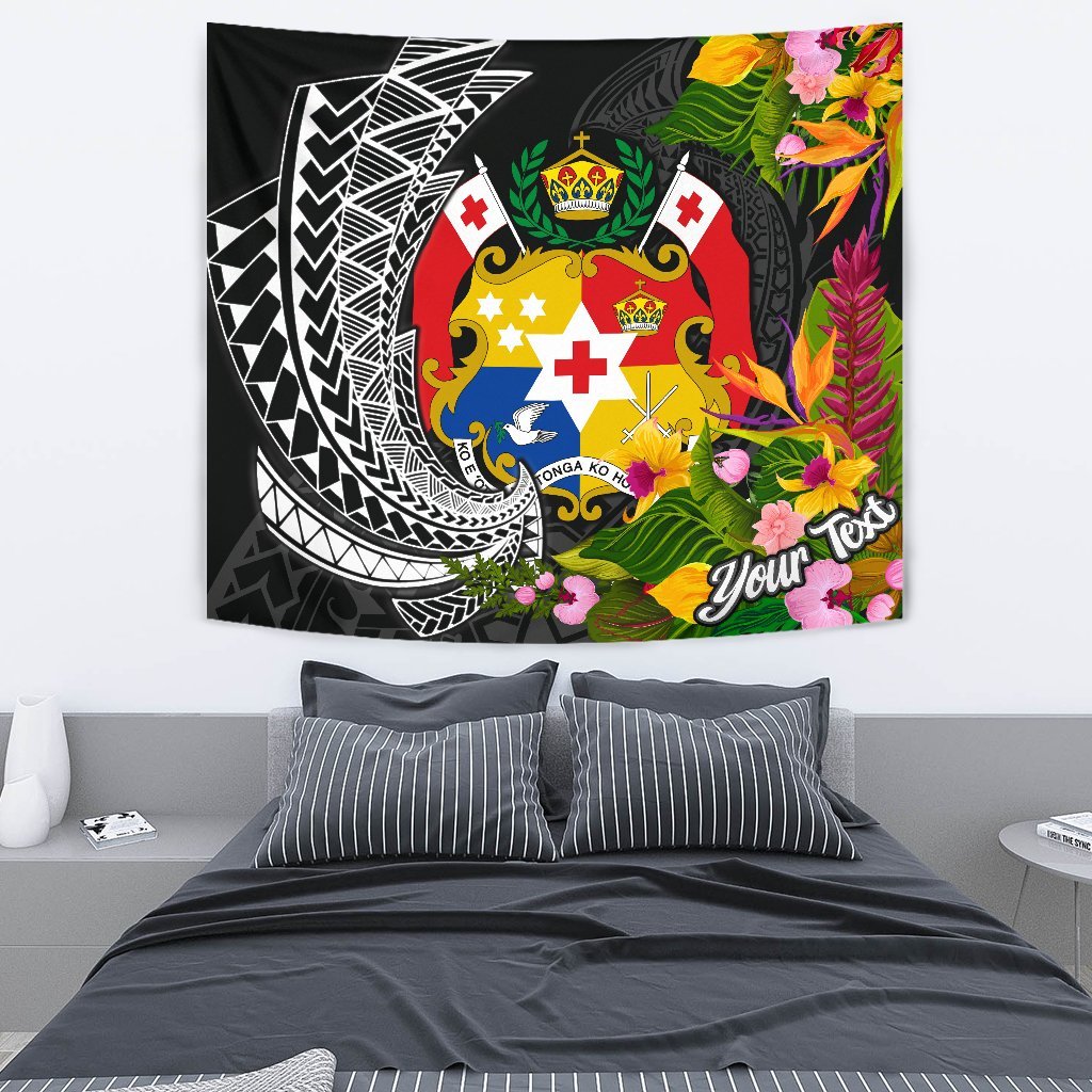 Tonga Tapestrys - Custom Personalised Seal Spiral Polynesian Patterns Wall Tapestry - Tonga Medium 80" x 68" Black - Polynesian Pride