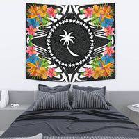 Chuuk State Tapestrys - Tropical Flowers Style Wall Tapestry - Chuuk State Medium 80" x 68" Black - Polynesian Pride