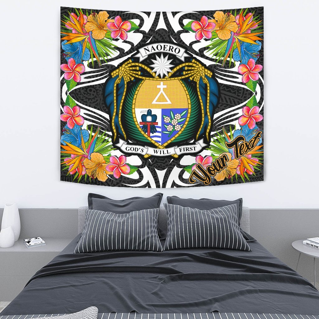 Nauru Tapestrys - Custom Personalised Tropical Flowers Style Wall Tapestry - Nauru Medium 80" x 68" Black - Polynesian Pride