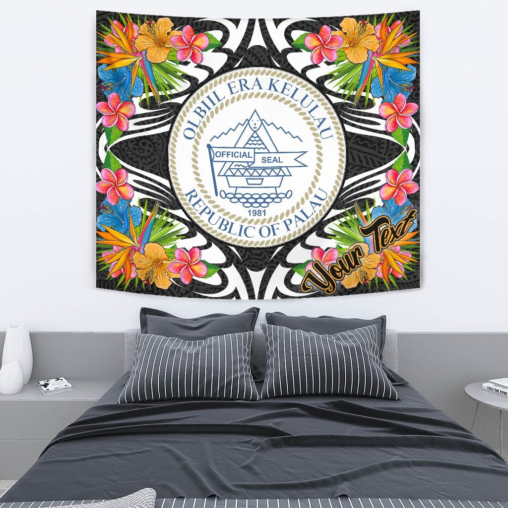 Palau Tapestrys - Custom Personalised Tropical Flowers Style Wall Tapestry - Palau Medium 80" x 68" Black - Polynesian Pride