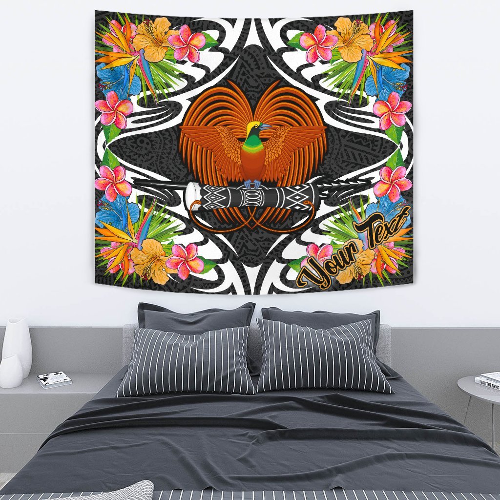 Papua New Guinea Tapestrys - Custom Personalised Tropical Flowers Style Wall Tapestry - Papua New Guinea Medium 80" x 68" Black - Polynesian Pride