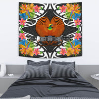 Papua New Guinea Tapestrys - Tropical Flowers Style Wall Tapestry - Papua New Guinea Medium 80" x 68" Black - Polynesian Pride