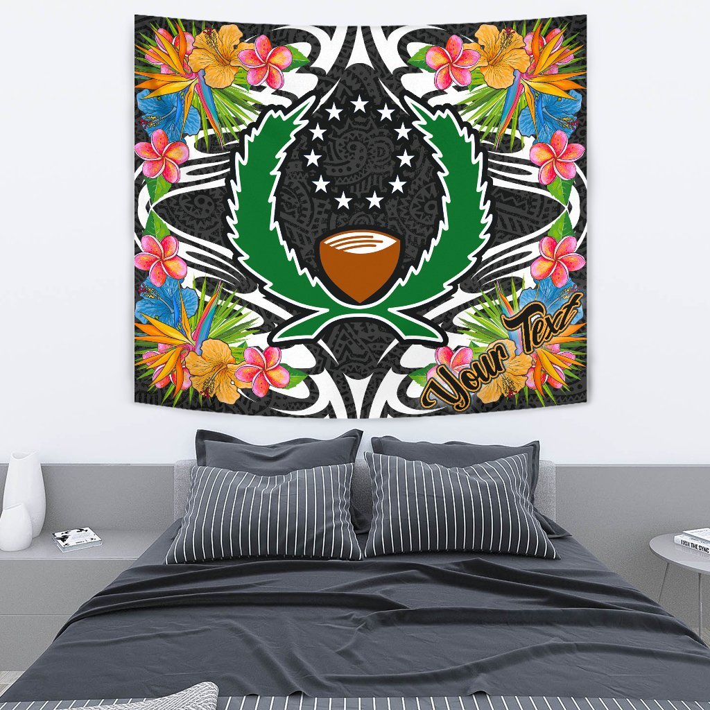 Pohnpei State Tapestrys - Custom Personalised Tropical Flowers Style Wall Tapestry - Pohnpei State Medium 80" x 68" Black - Polynesian Pride