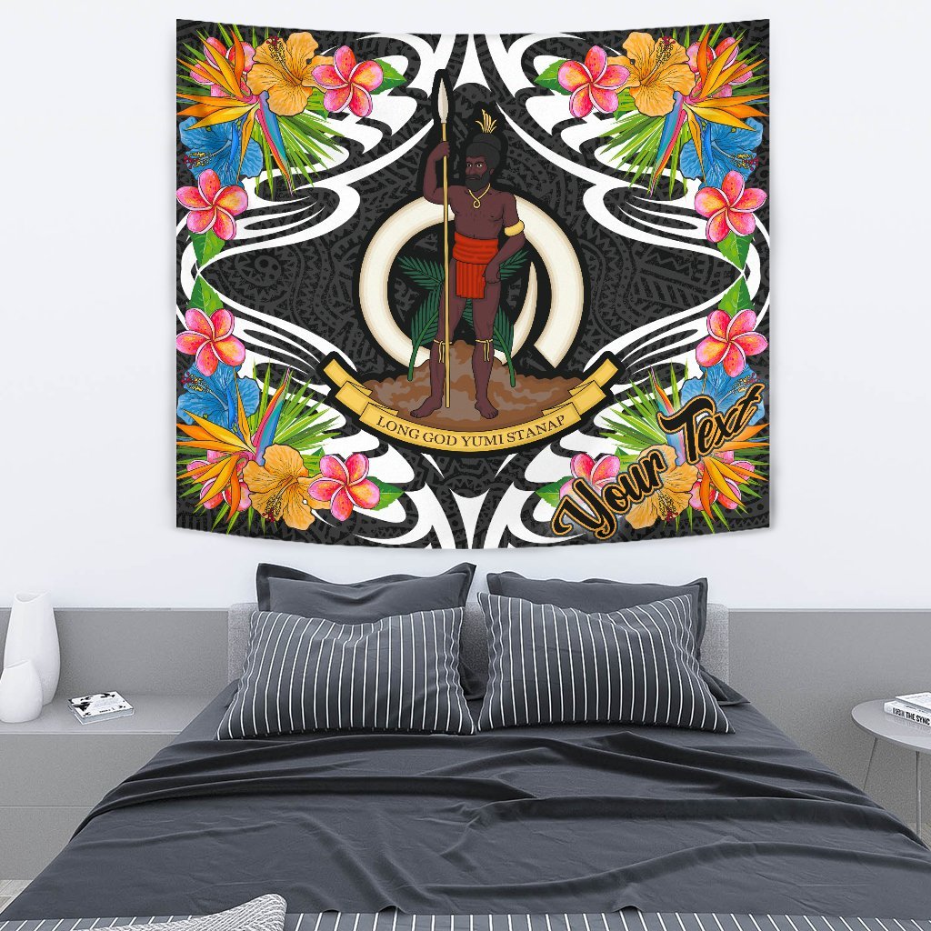 Vanuatu Tapestrys - Custom Personalised Tropical Flowers Style Wall Tapestry - Vanuatu Medium 80" x 68" Black - Polynesian Pride
