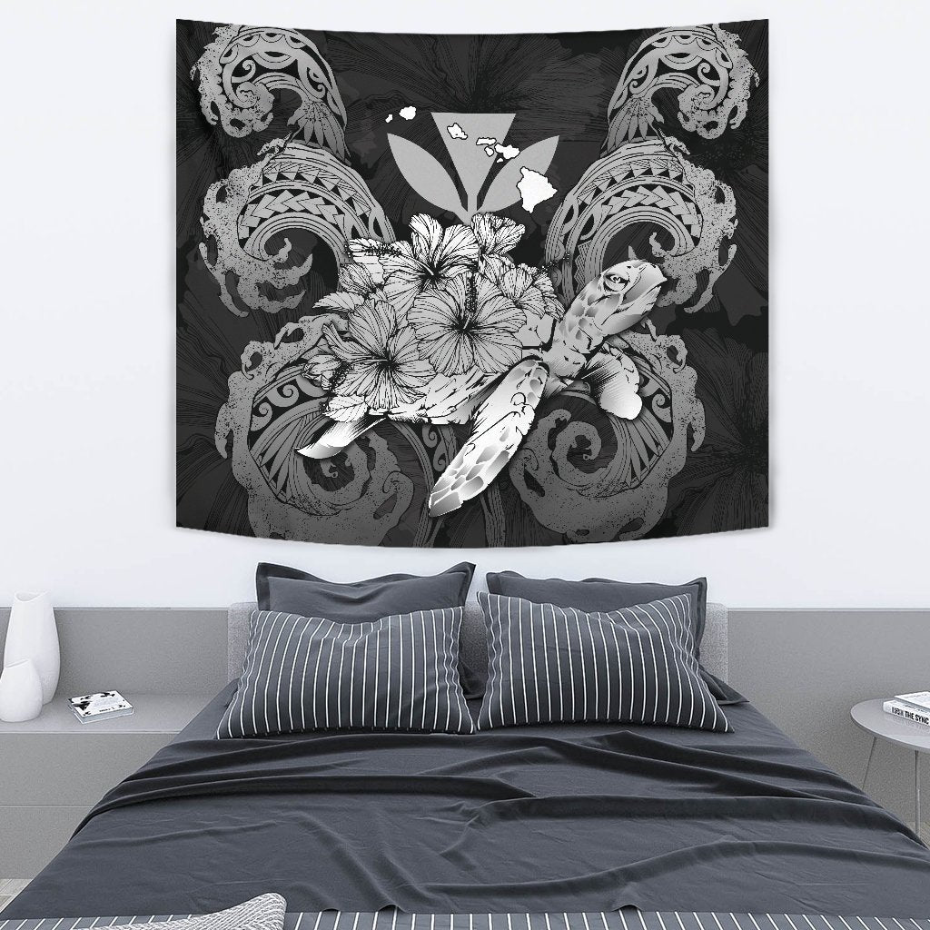 Hawaii Turtle Wave Polynesian Tapestry - Hey Style Gray Wall Tapestry 130cm*150cm Gray - Polynesian Pride