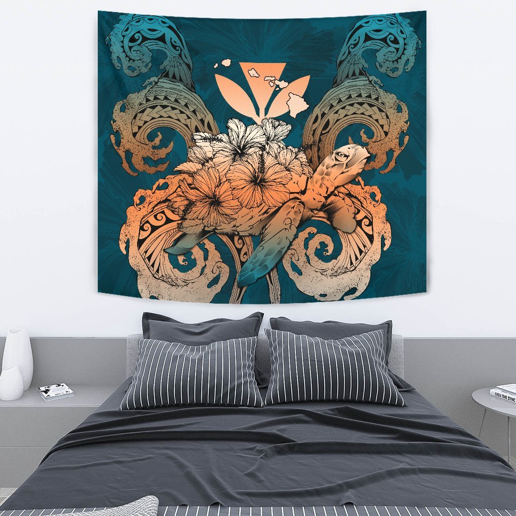 Hawaii Turtle Wave Polynesian Tapestry - Hey Style Orange Wall Tapestry Orange - Polynesian Pride