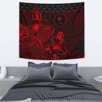 Chuuk Tapestry - Turtle Hibiscus Pattern Red Wall Tapestry Medium 80" x 68" Red - Polynesian Pride