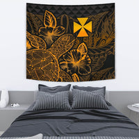 Wallis And Futuna Tapestry - Turtle Hibiscus Pattern Gold Wall Tapestry Medium 80" x 68" Gold - Polynesian Pride