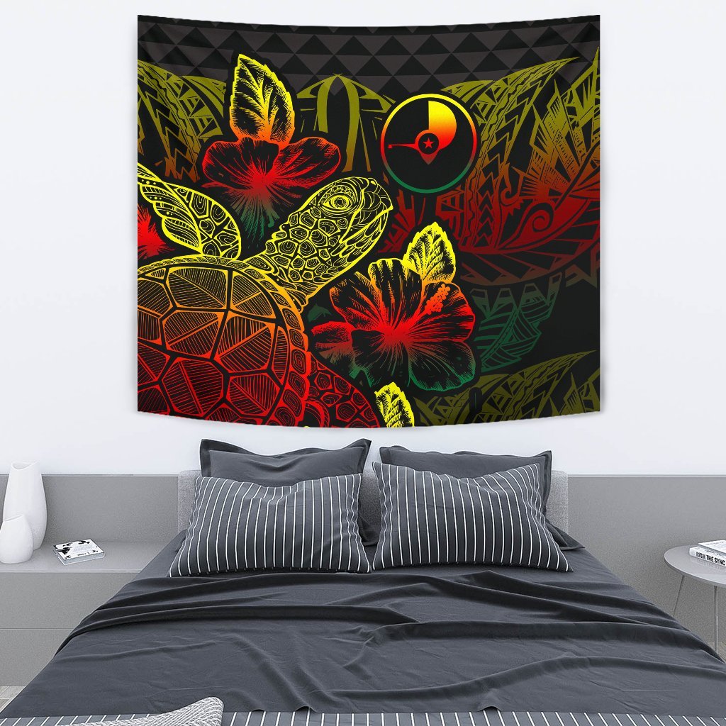 Yap Tapestry - Turtle Hibiscus Pattern Reggae Wall Tapestry Medium 80" x 68" Reggae - Polynesian Pride