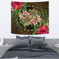 hawaiiTapestry - Turtle Strong Pattern Hibiscus Plumeria Art AH Wall Tapestry Black - Polynesian Pride