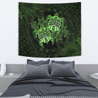 hawaiiTapestry - Turtle Strong Pattern Hibiscus Plumeria Green AH Wall Tapestry Green - Polynesian Pride