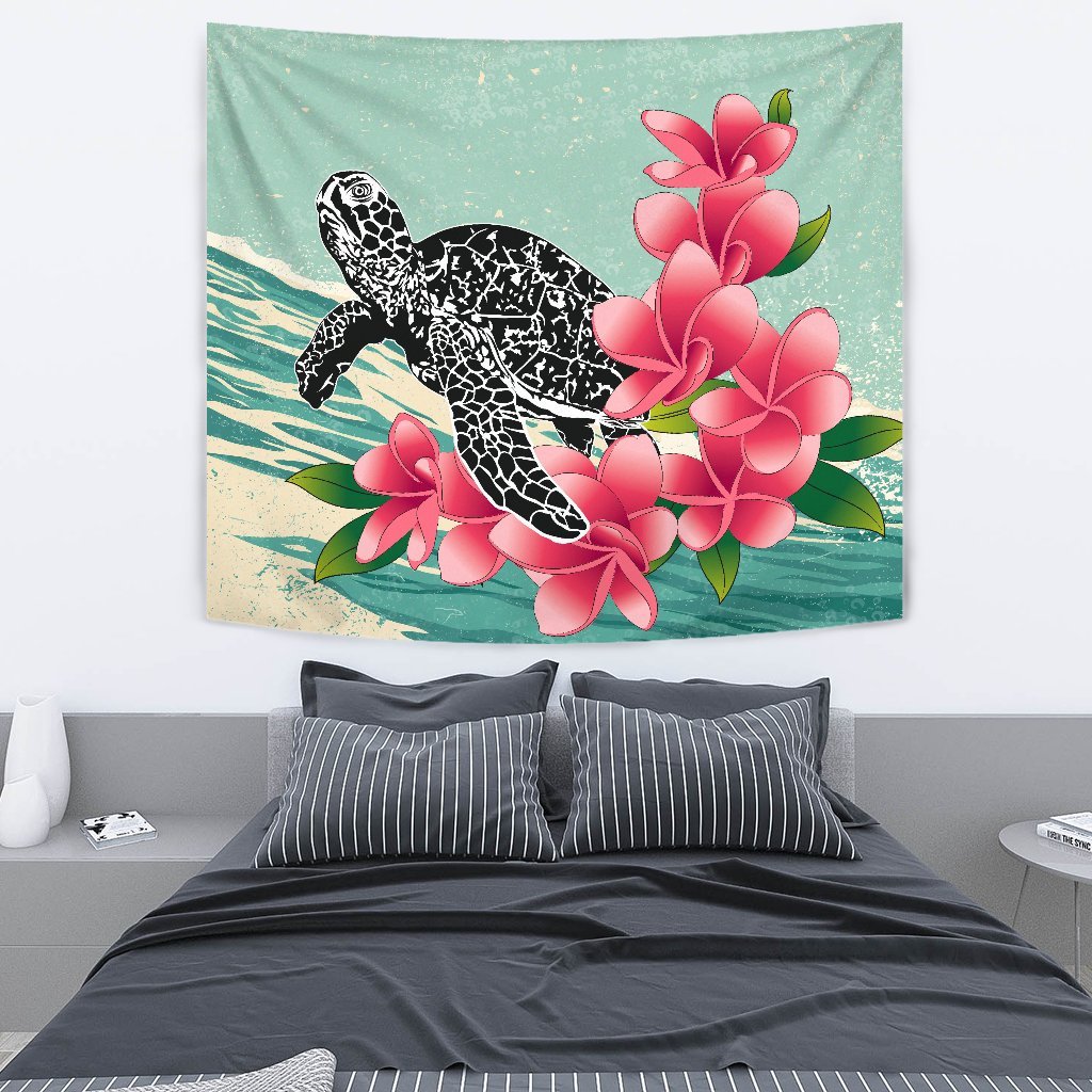 hawaiiTapestry - Hawaii Turtles With Plumeria Classic Tapestry - Polynesian Pride