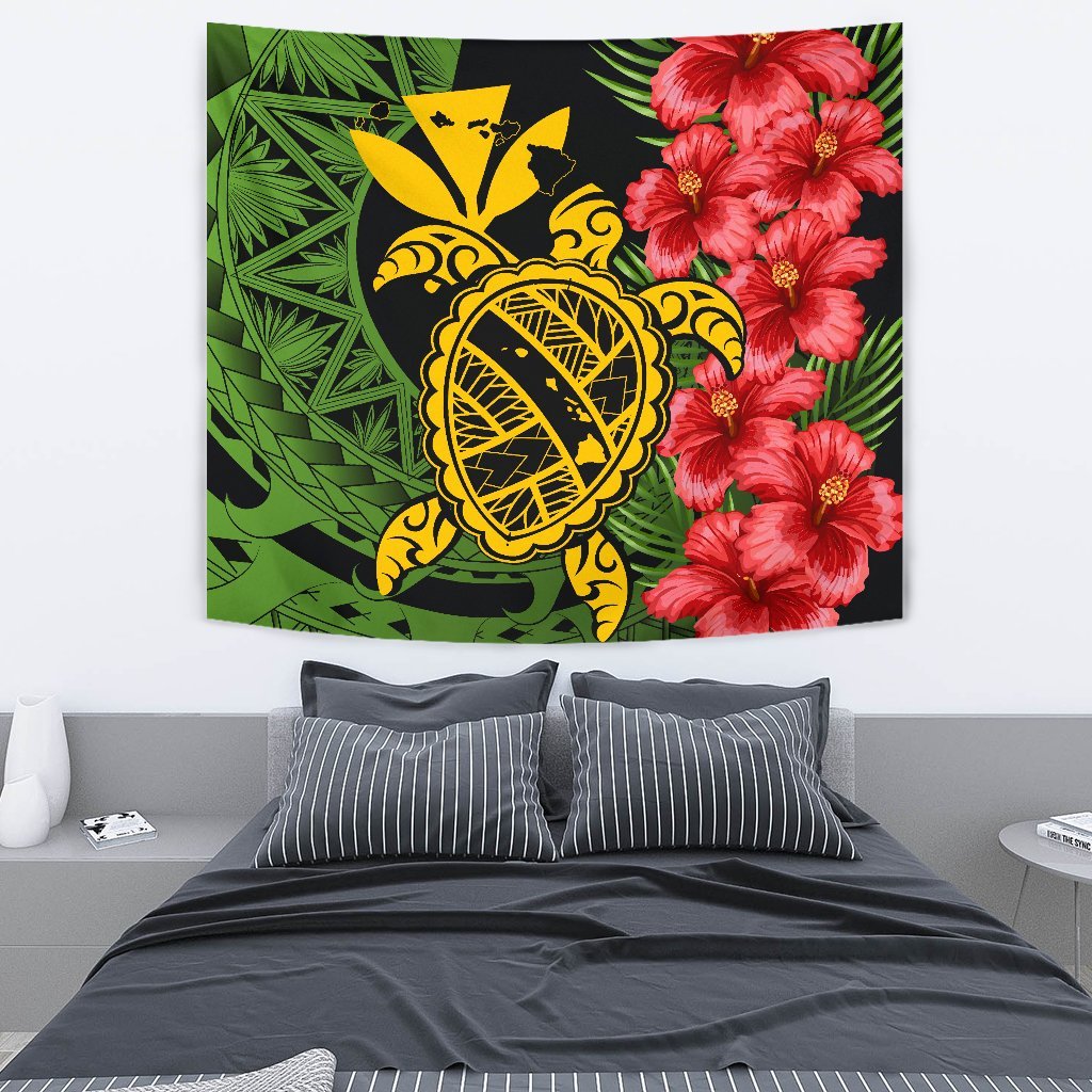 Hawaii Turtle Hibiscus Polynesian Tapestry - Aphos Style Wall Tapestry 130cm*150cm Green - Polynesian Pride