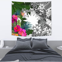 Nauru Tapestry White - Turtle Plumeria Banana Leaf - Polynesian Pride