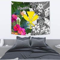 Hawaii Tapestry White - Turtle Plumeria Banana Leaf - Polynesian Pride