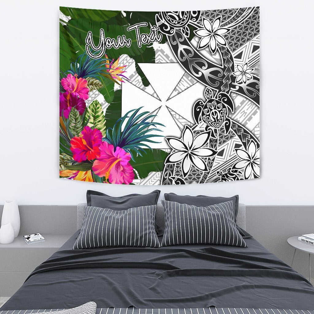 Wallis And Futuna Custom Personalised Tapestry White - Turtle Plumeria Banana Leaf - Polynesian Pride