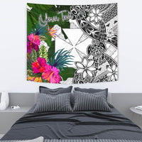 Wallis And Futuna Custom Personalised Tapestry White - Turtle Plumeria Banana Leaf - Polynesian Pride
