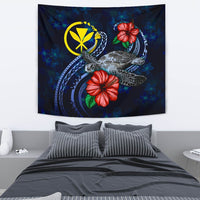 Hawaii Polynesian Tapestry - Blue Turtle Hibiscus One Style Medium 80" x 68" Blue - Polynesian Pride