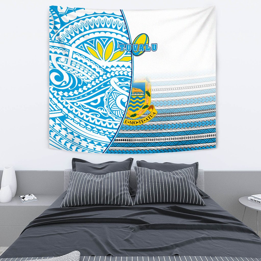 Tuvalu Rugby Tapestry Special Wall Tapestry Medium 80" x 68" Blue - Polynesian Pride