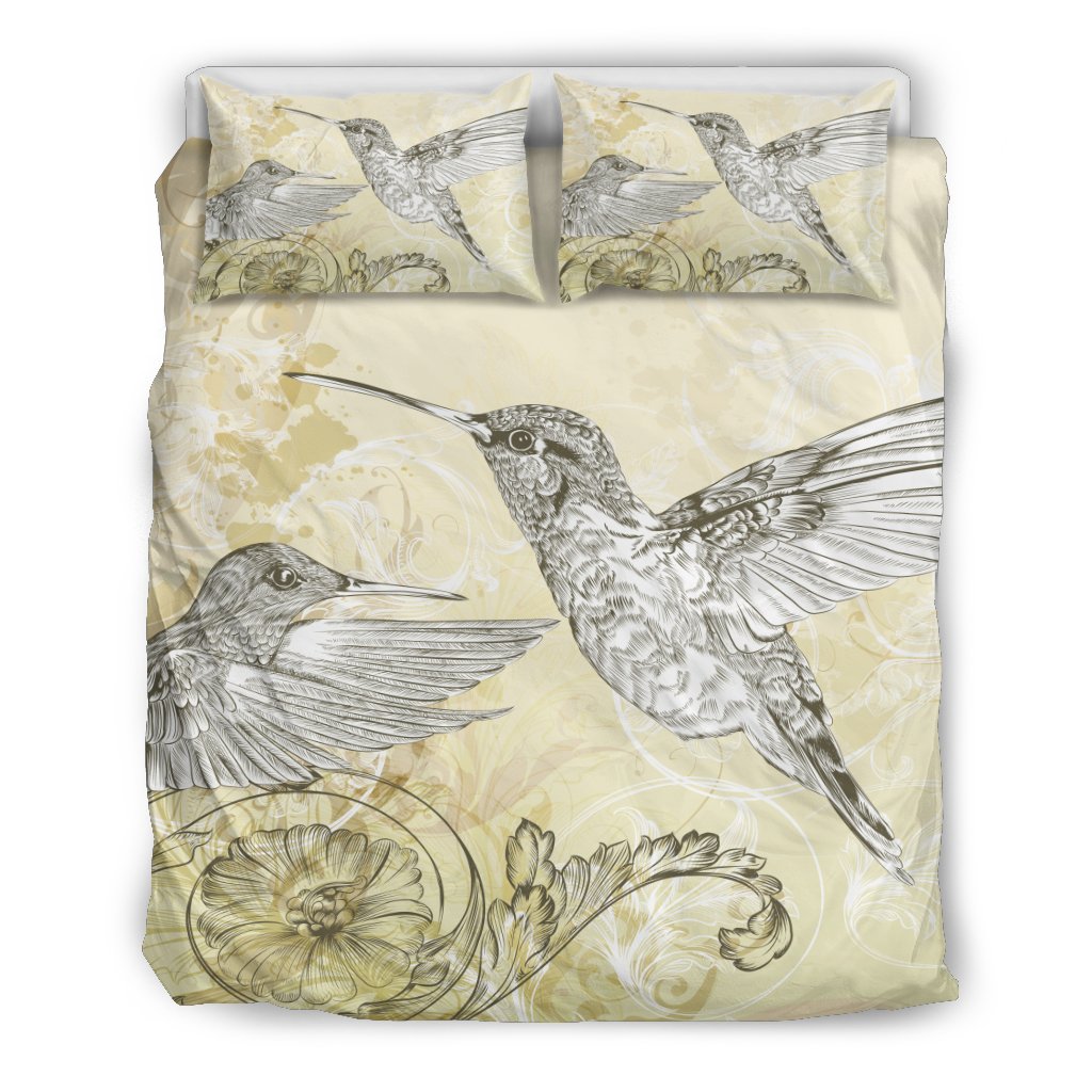 Hawaii Duvet Cover Set - Humming Birds Drawing - Polynesian Pride