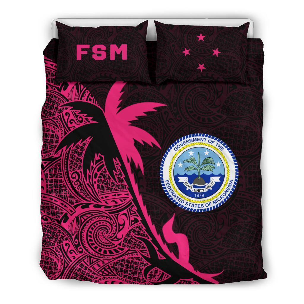 Federated States Of Micronesia Duvet Cover Set - Federated States Of Micronesia Coat Of Arms & Coconut Tree Pink - Polynesian Pride