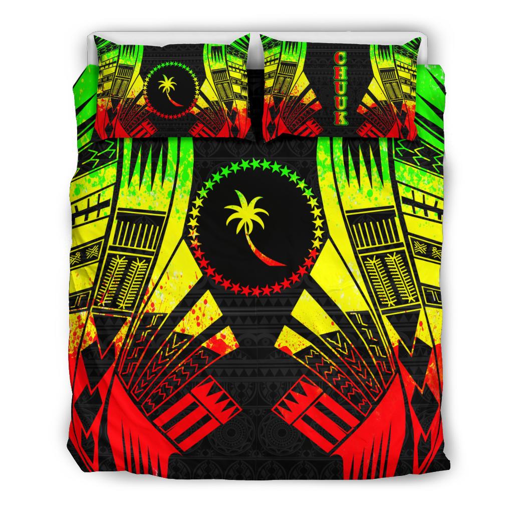 Chuuk States Duvet Cover Set - Reggae Tattoo Style Black - Polynesian Pride