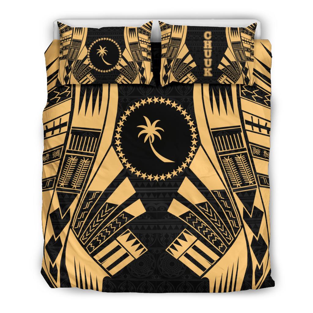 Chuuk States Duvet Cover Set - Gold Tattoo Style Black - Polynesian Pride