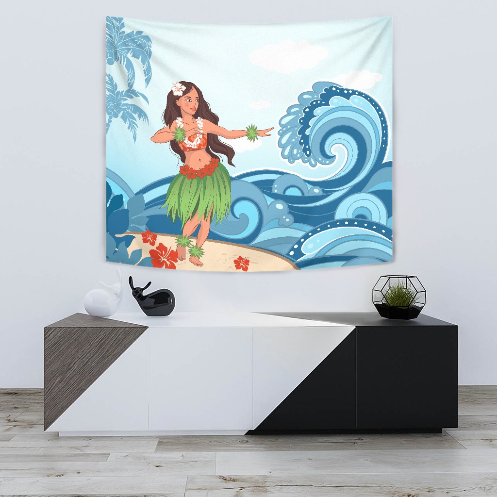 Hula Dance Cartoon Tapestry - Polynesian Pride