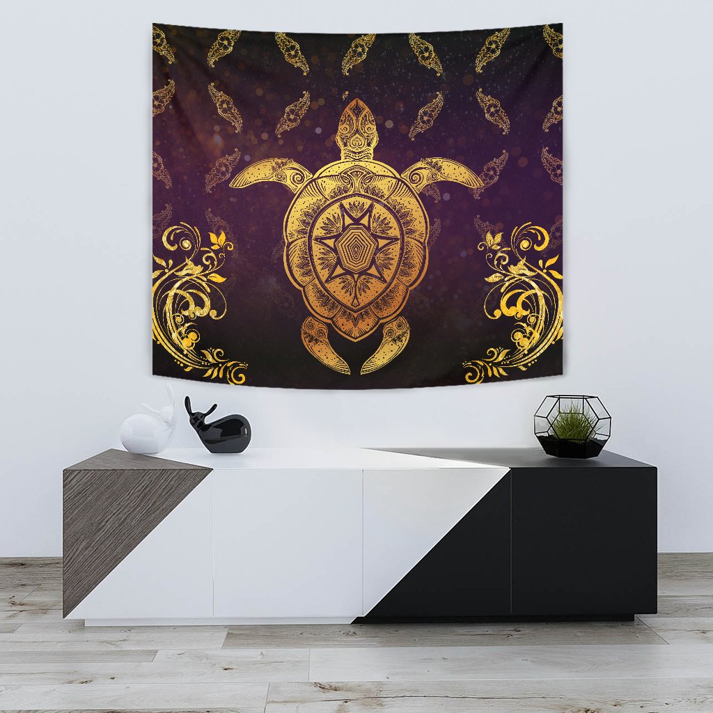 Turtle Golden Royal Tapestry - Polynesian Pride