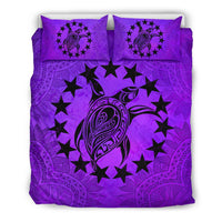 Cook Islands Duvet Cover Set - Cook Islands Flag & Turtle Purple - Polynesian Pride