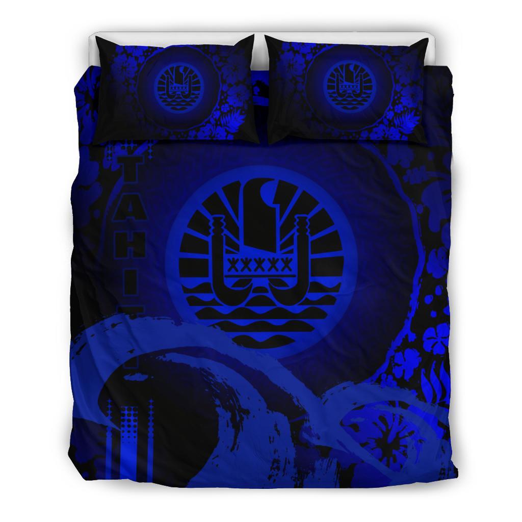 Tahiti Duvet Cover Set - Hibiscus And Wave Blue - Polynesian Pride