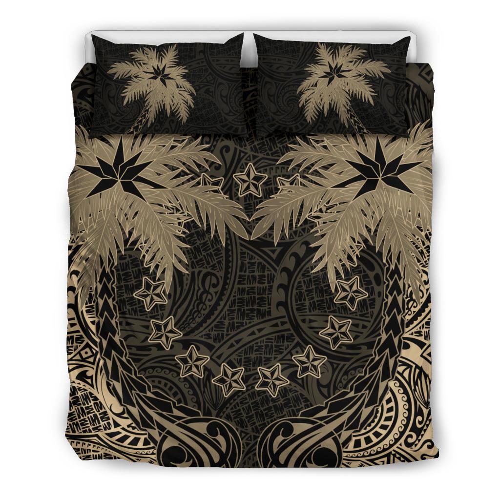 Cook Islands Coconut Bedding Set (Duvet Cover) Black & Gold - Polynesian Pride