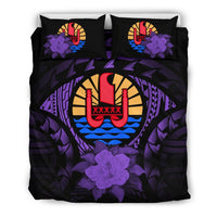Tahiti Duvet Cover Set - Tahiti Flag & Purple Hibiscus - Polynesian Pride