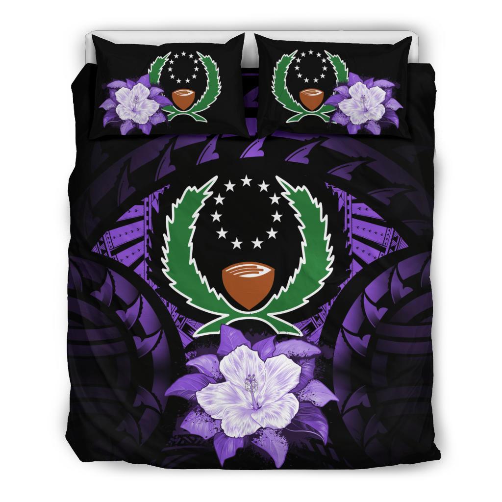 Pohnpei Duvet Cover Set - Pohnpei Flag & Purple Hibiscus - Polynesian Pride