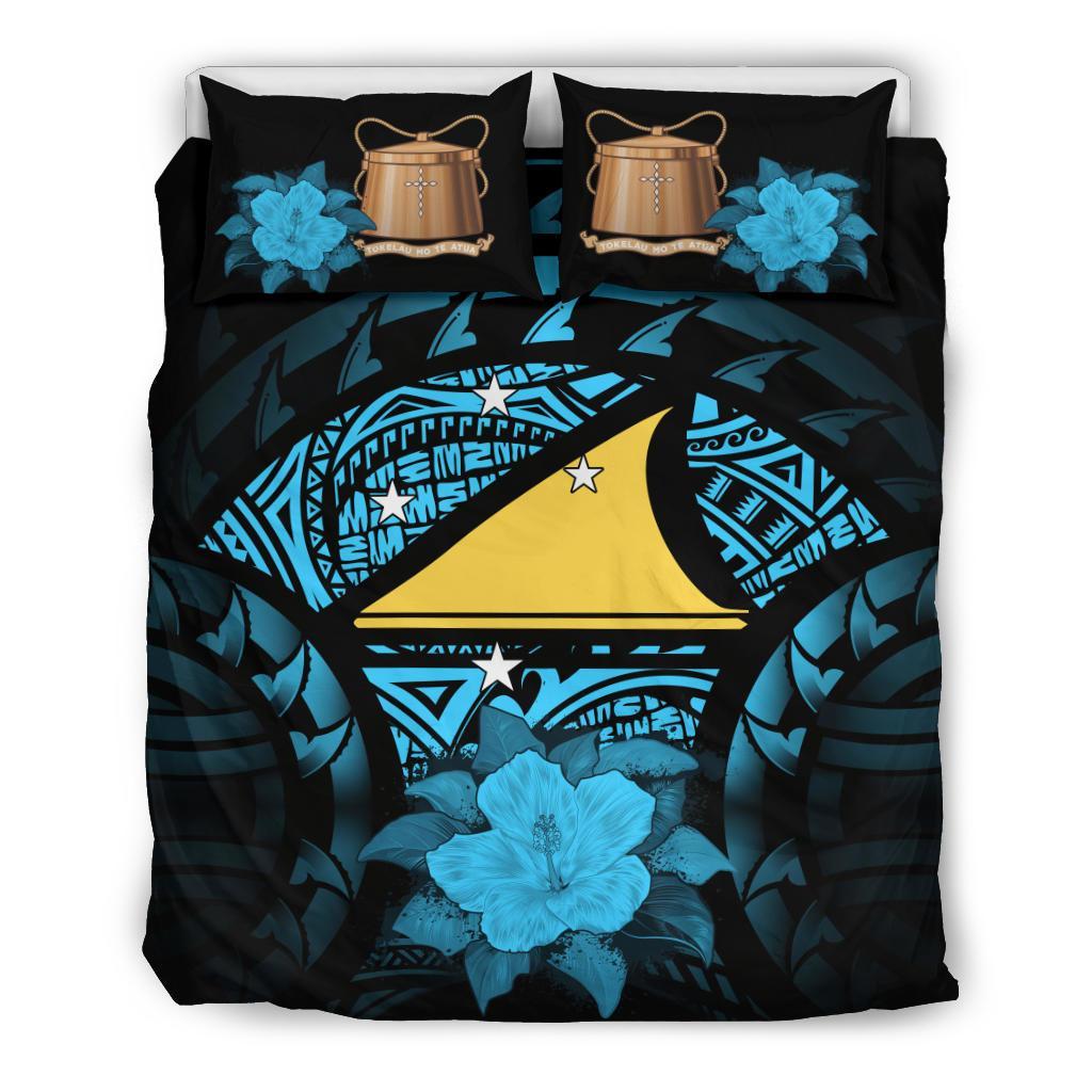 Tokelau Duvet Cover Set - Tokelau Flag & Turquoise Hibiscus - Polynesian Pride