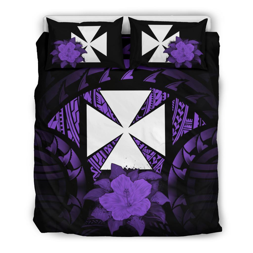 Wallis And Futuna Duvet Cover Set - Wallis And Futuna Coat Of Arms & Purple Hibiscus - Polynesian Pride