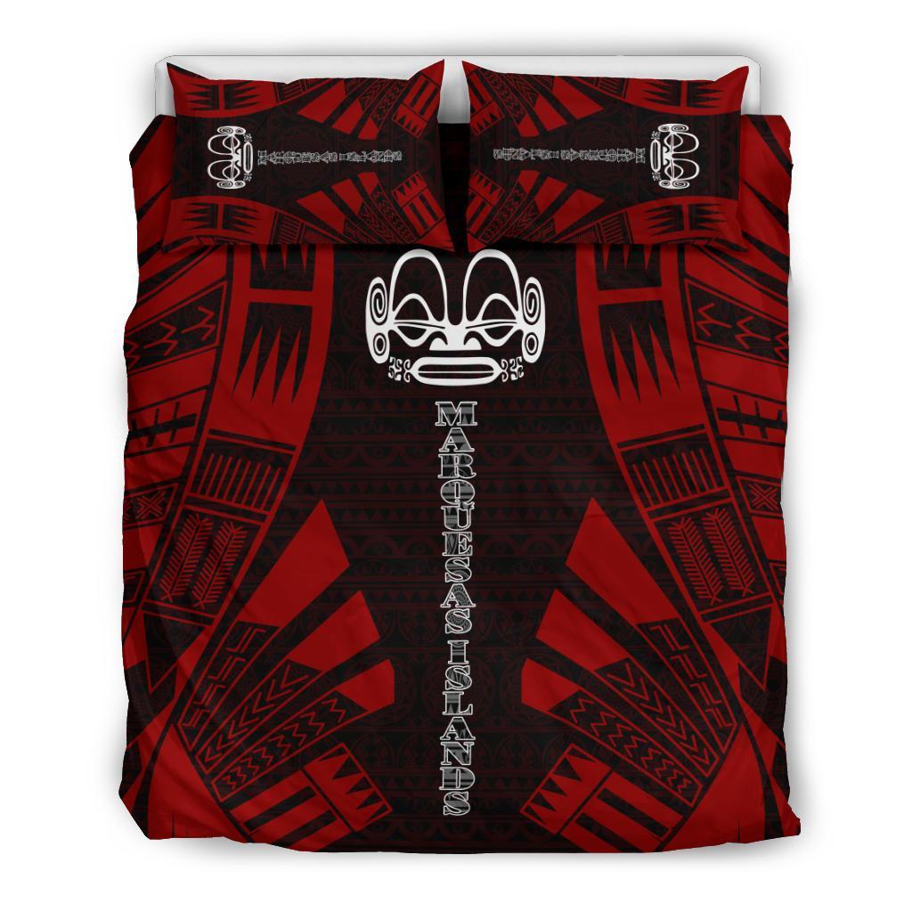 Marquesas Islands Duvet Cover Set - Polynesian Tattoo Red - Polynesian Pride
