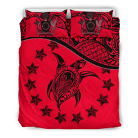 Cook Island Duvet Cover Set - Cook Island Flag & Turtle Tattoo Red - Polynesian Pride