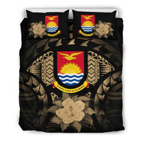 Kiribati Duvet Cover Set - Kiribati Coat Of Arms & Brown Hibiscus - Polynesian Pride