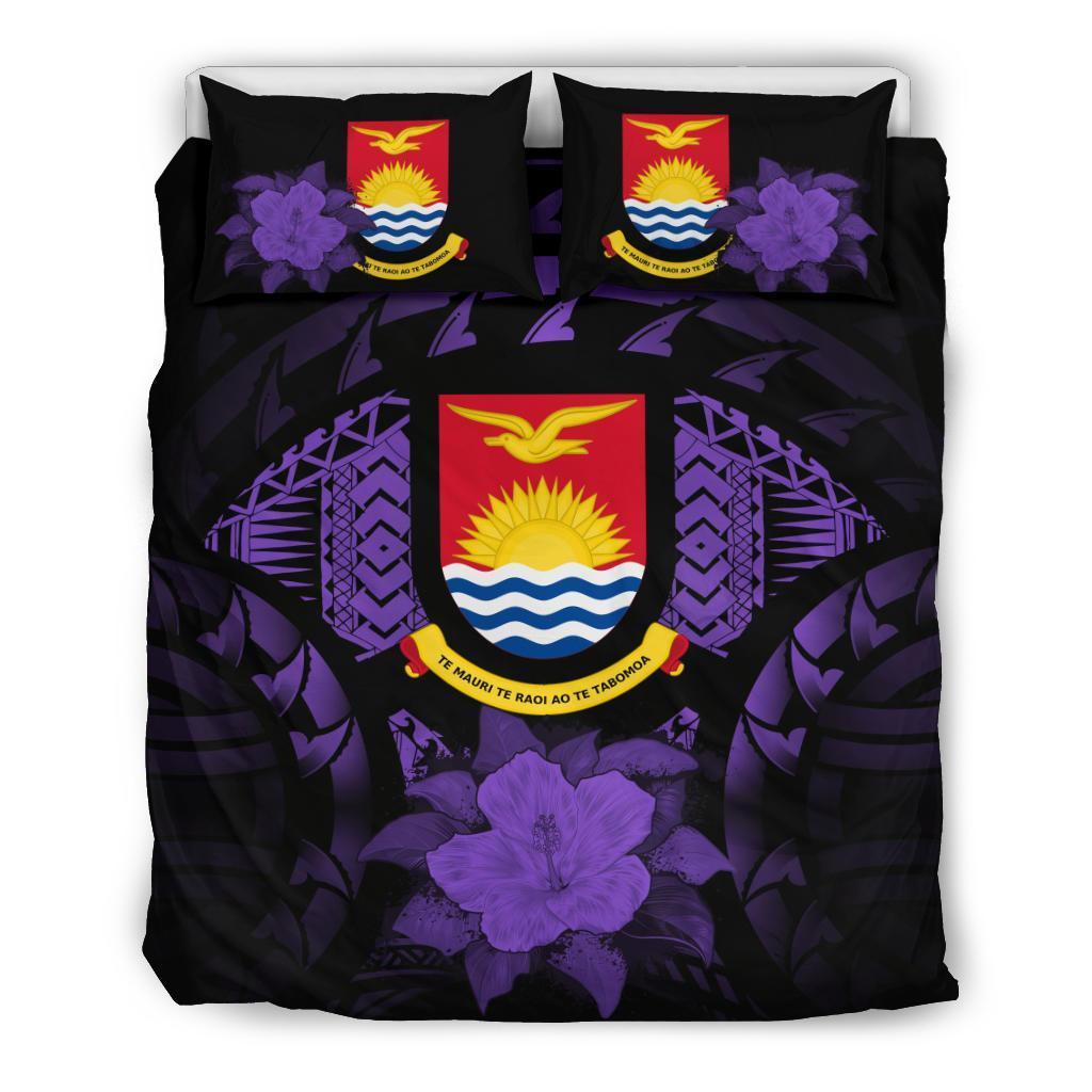 Kiribati Duvet Cover Set - Kiribati Coat Of Arms & Purple Hibiscus - Polynesian Pride