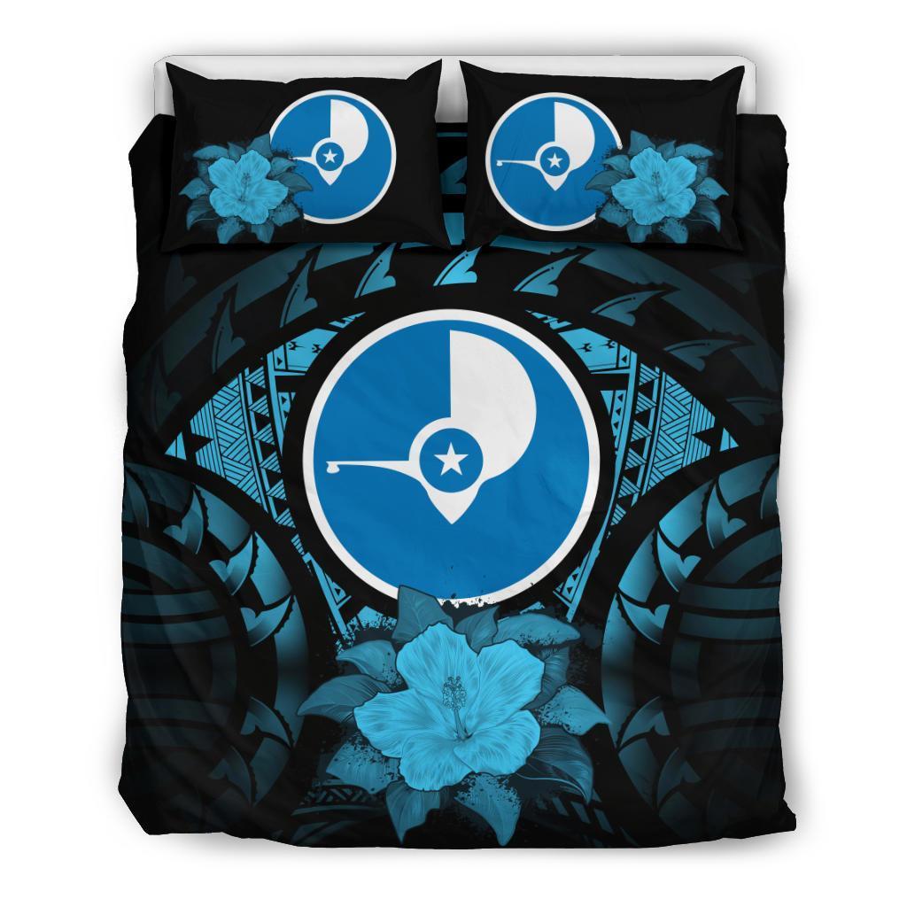 Yap Duvet Cover Set - Yap Flag & Blue Hibiscus - Polynesian Pride