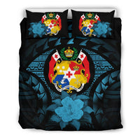 Tonga Duvet Cover Set - Tonga Coat Of Arms & Blue Hibiscus - Polynesian Pride