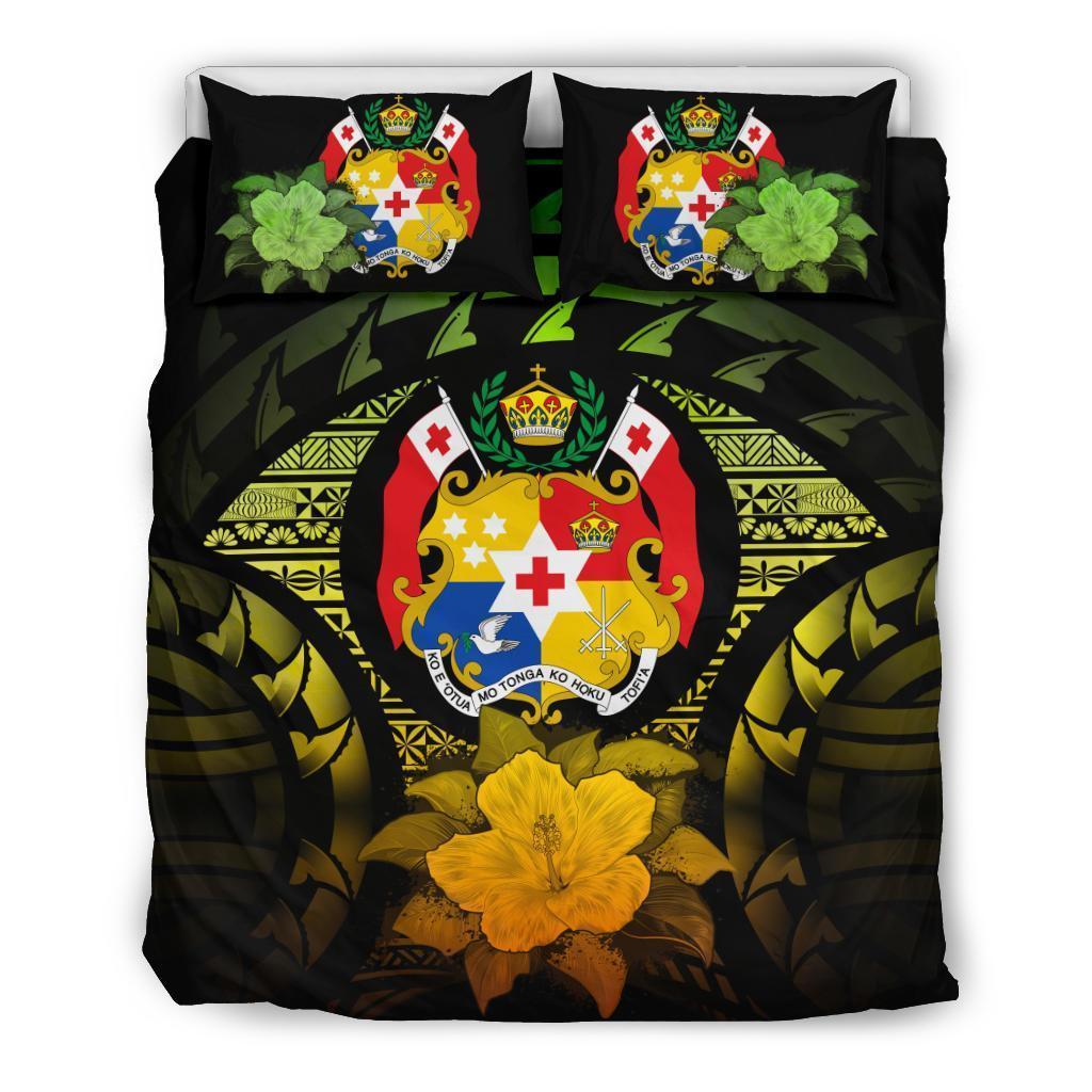 Tonga Duvet Cover Set - Tonga Coat Of Arms & Reggae Hibiscus - Polynesian Pride