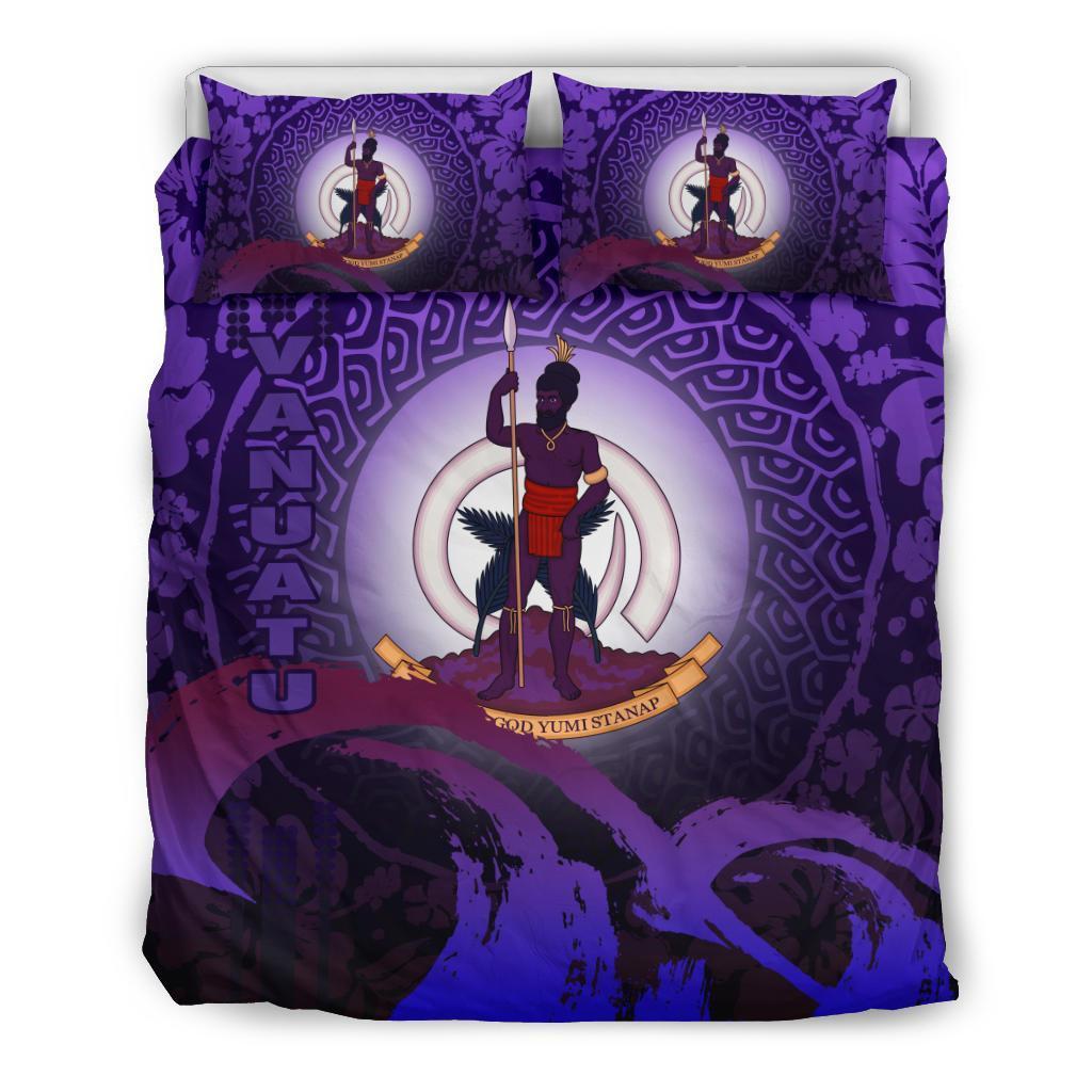 Vanuatu Bedding Set - Wave And Hibiscus Purple Red - Polynesian Pride