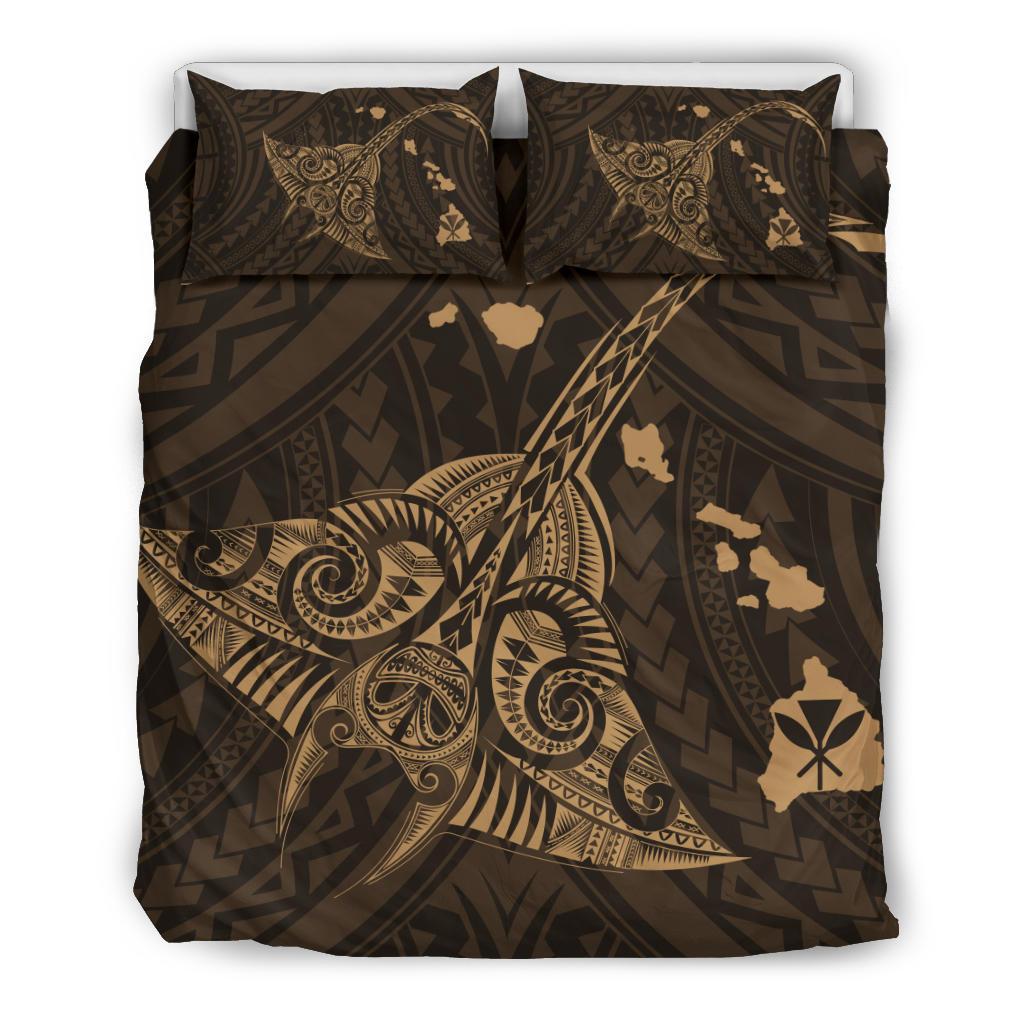 Hawaiian Map Kanaka Manta Ray Polynesian Bedding Set Gold Gold - Polynesian Pride