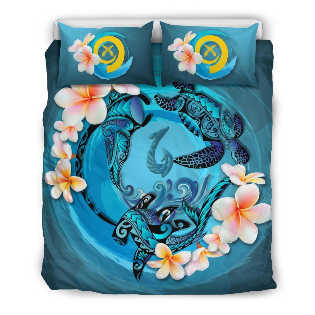 Polynesian Duvet Cover Set - Vanuatu Bedding Set Blue Plumeria Animal Tattoo Blue - Polynesian Pride