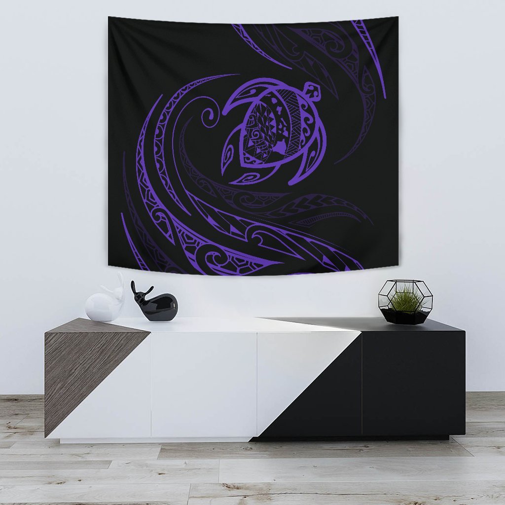 Hawaii Turtle Tapestry - Purple - Frida Style Wall Tapestry 75cm*90cm Black - Polynesian Pride